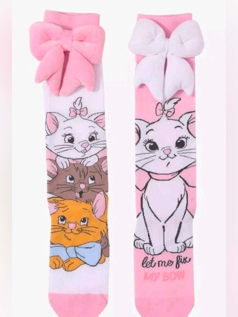 Hot Topic Disney's Aristocats Plush Bow Mismatch Knee- High Socks Marie Berlioz